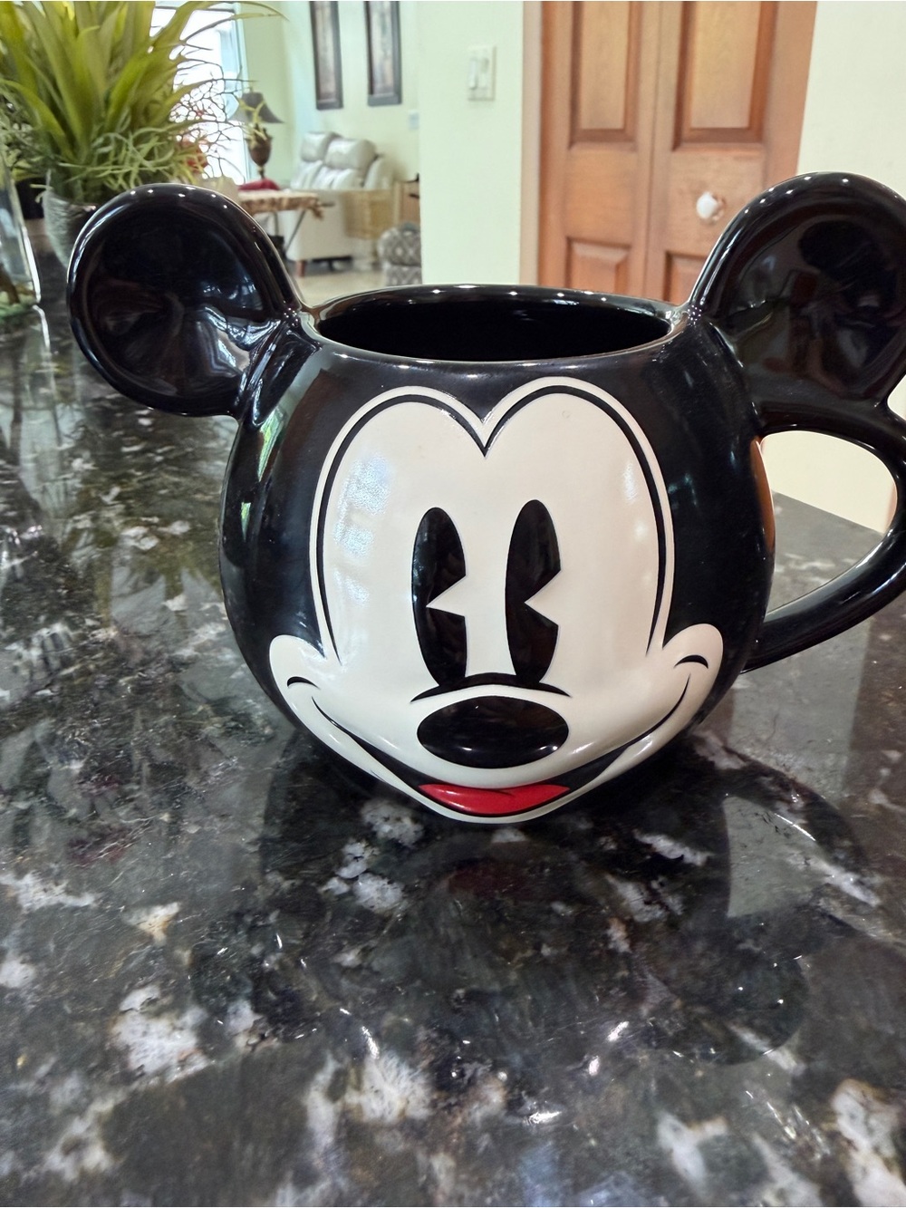 Disney Black and White Mickey Face Ceramic Mug with Ear Handles